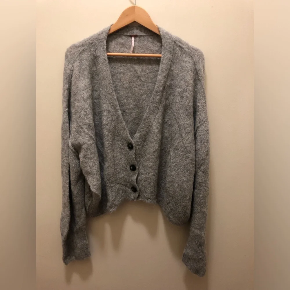 Free People Textured Grey Alpaca Blend Cardigan Medium - Picture 2 of 8